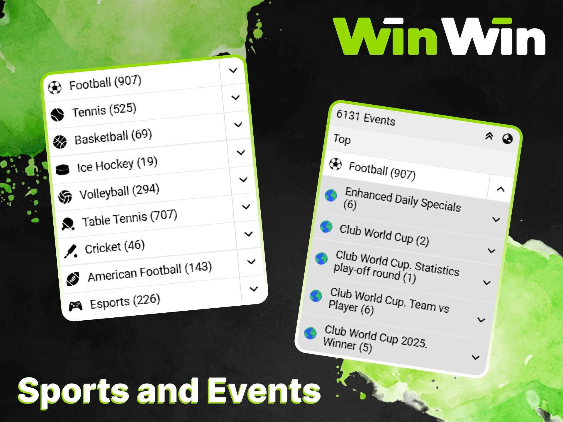 WinWin offers lots of sports and events to bet on.