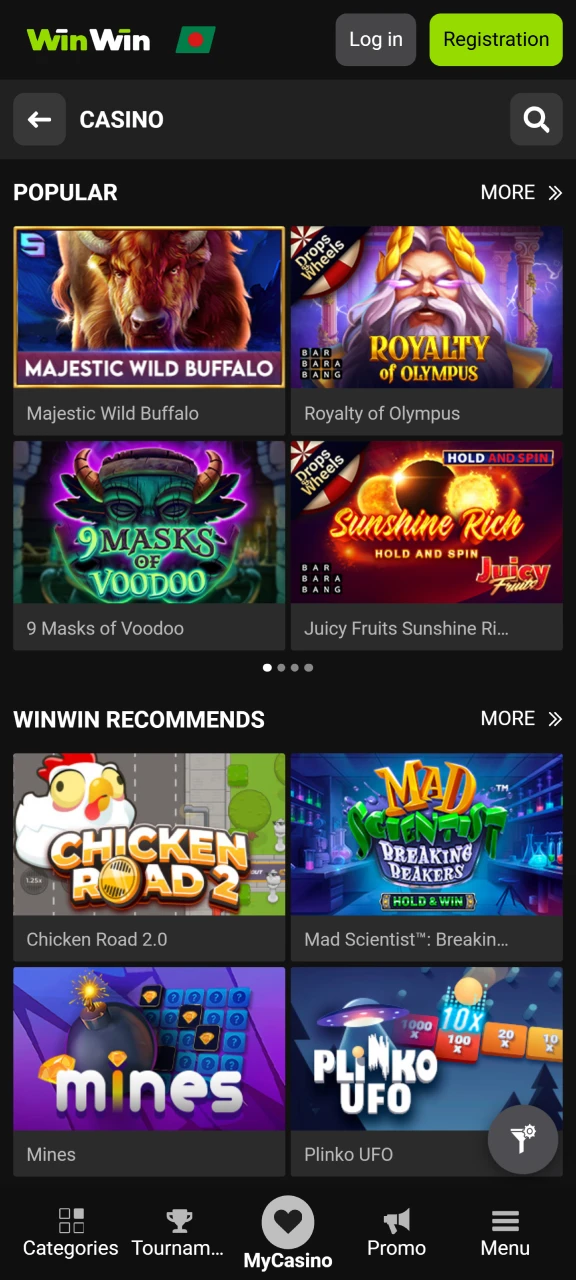 Play slots, roulette, table games at WinWin Casino.