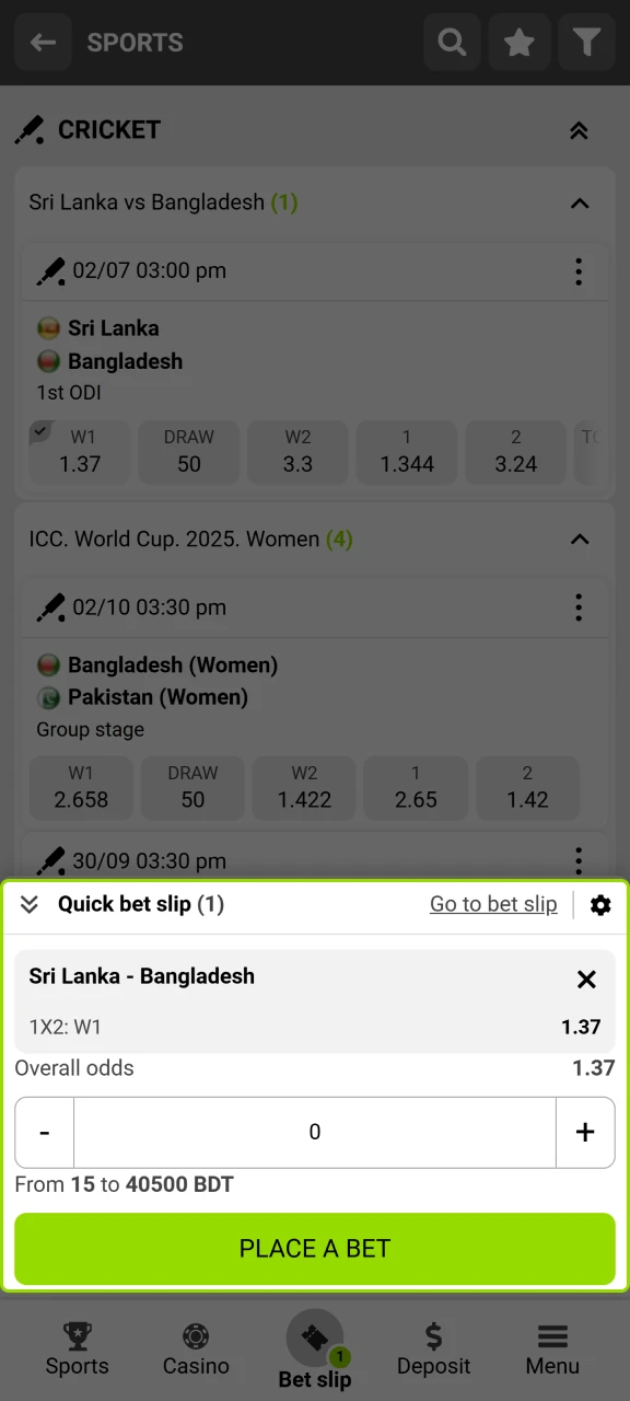 You can choose a market before you place a bet at WinWin.