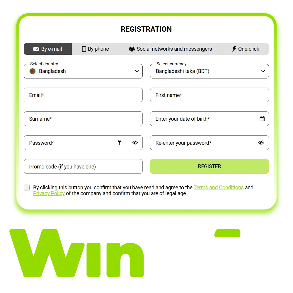 Select a method and create an account on the WinWin website.