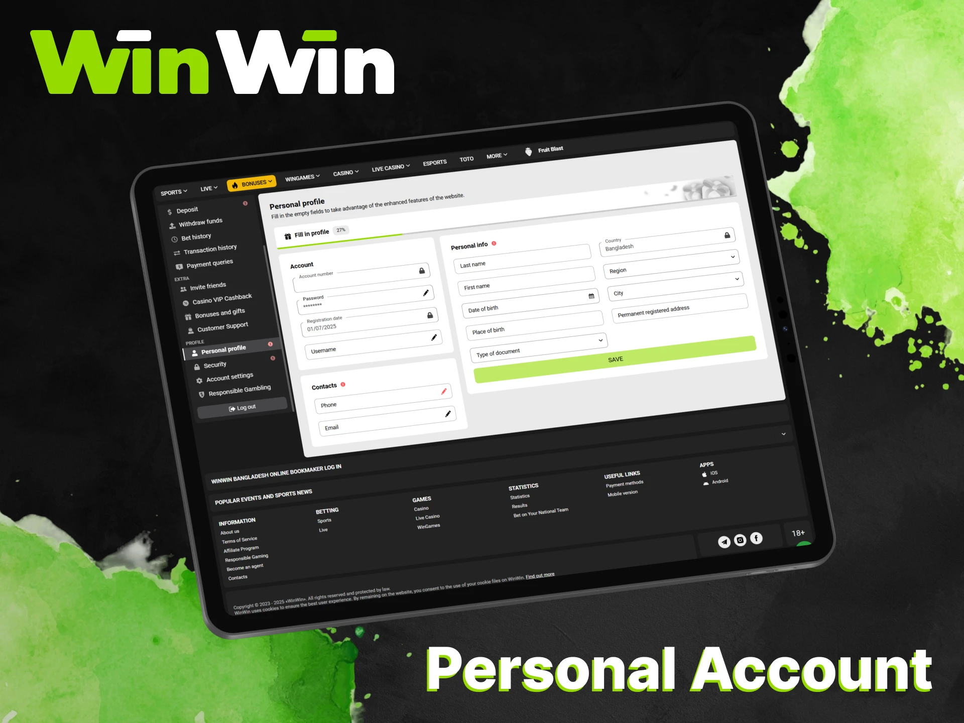 View and change settings in your personal account at WinWin.